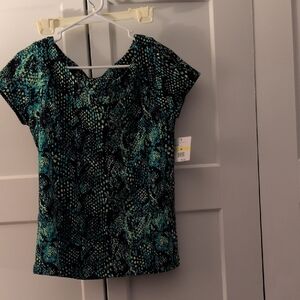 Rafaella Black and Teal Patterned Blouse